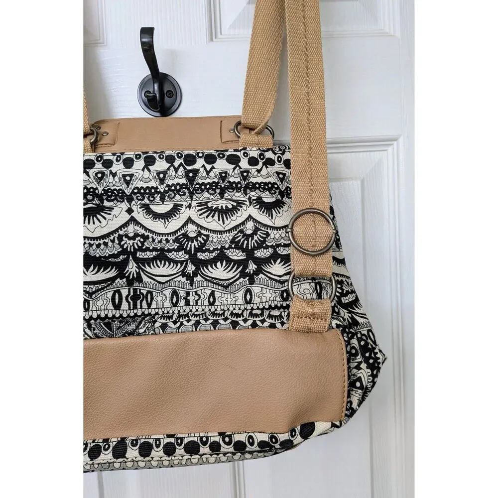 Sakroots Black & Tan Convertible Messenger Crossbody Hippie Peace Bohemian Bag